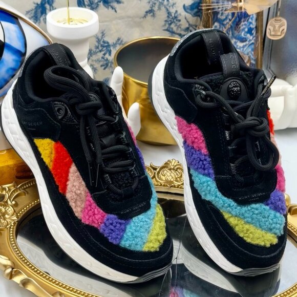 🆕 KURT GEIGER LONDON 🧿 NWOB Kensington Sneaker, Black Suede Multi Sherpa, 35.5 - Picture 13 of 14